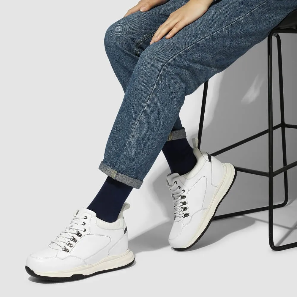 10 CM / 3.94 Inches - CMR Chamaripa Height Increase Shoes Men Elevator Sneakers Shoes White Leather Shoes