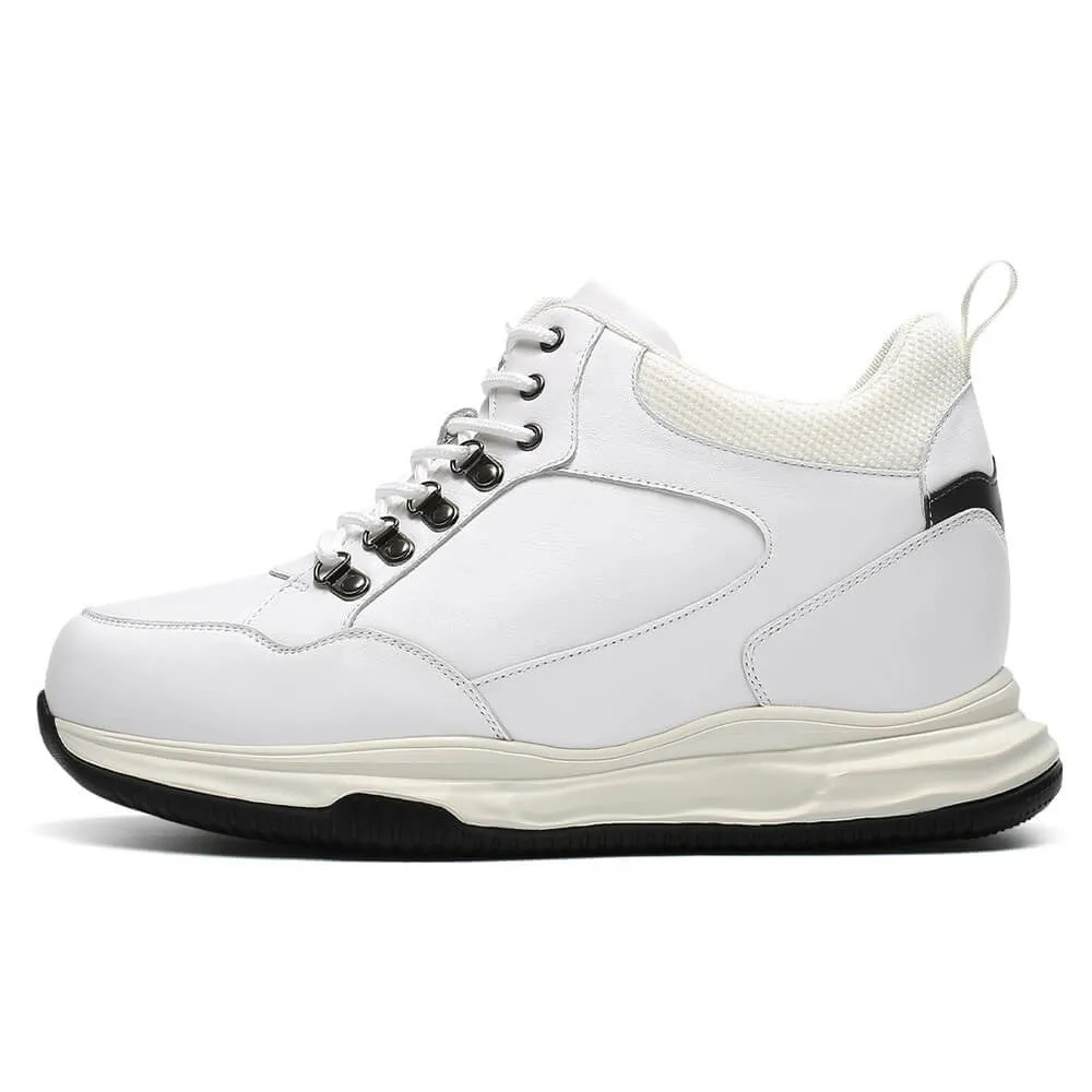 10 CM / 3.94 Inches - CMR Chamaripa Height Increase Shoes Men Elevator Sneakers Shoes White Leather Shoes