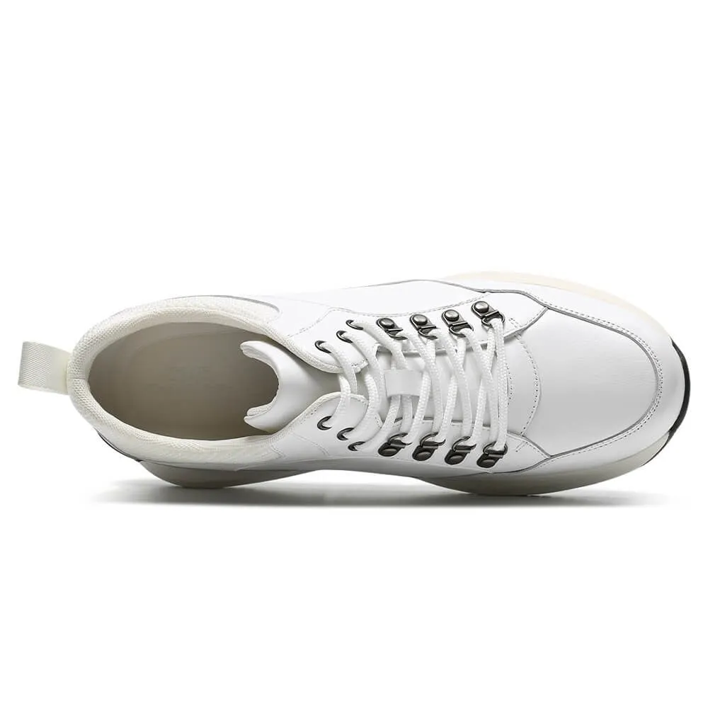10 CM / 3.94 Inches - CMR Chamaripa Height Increase Shoes Men Elevator Sneakers Shoes White Leather Shoes