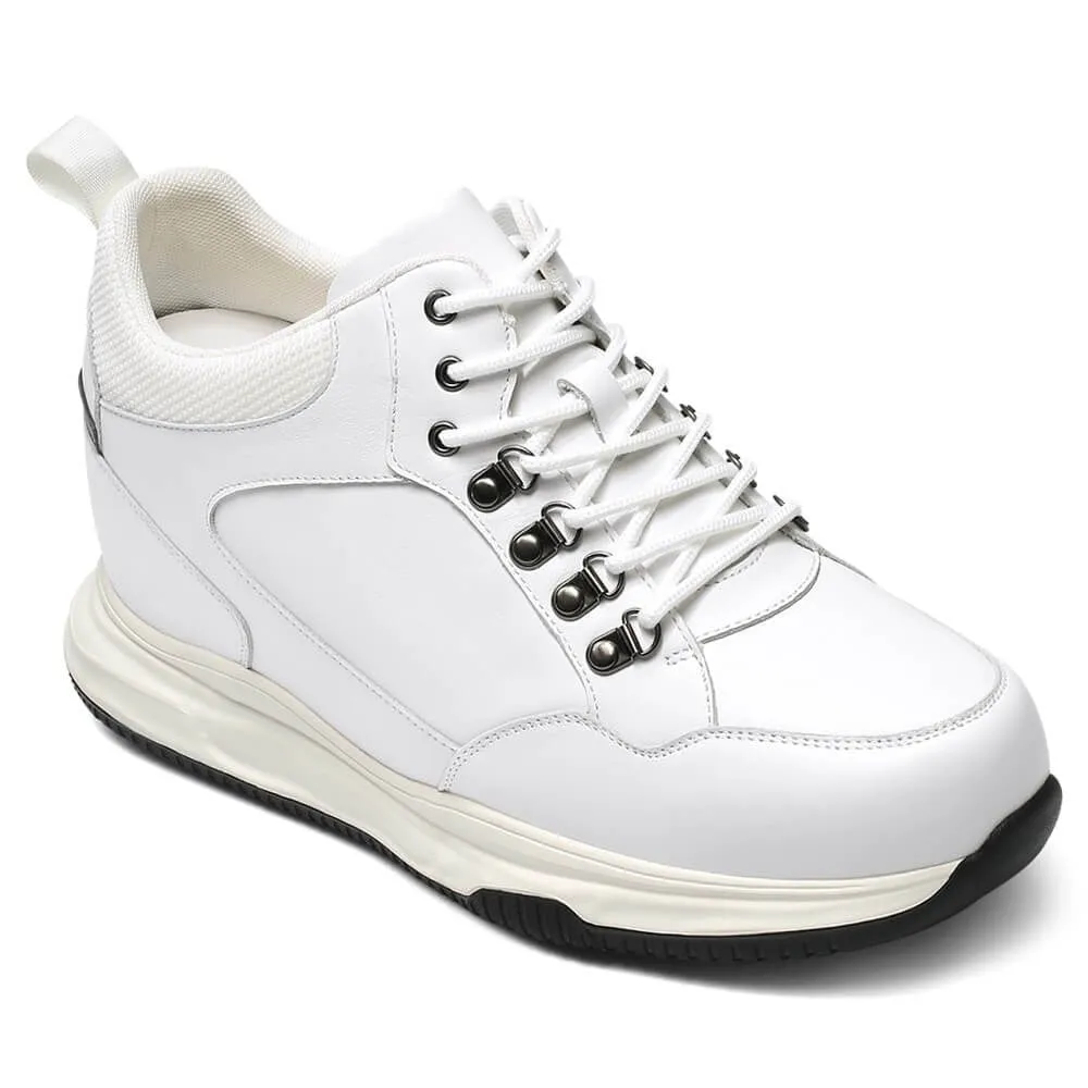 10 CM / 3.94 Inches - CMR Chamaripa Height Increase Shoes Men Elevator Sneakers Shoes White Leather Shoes