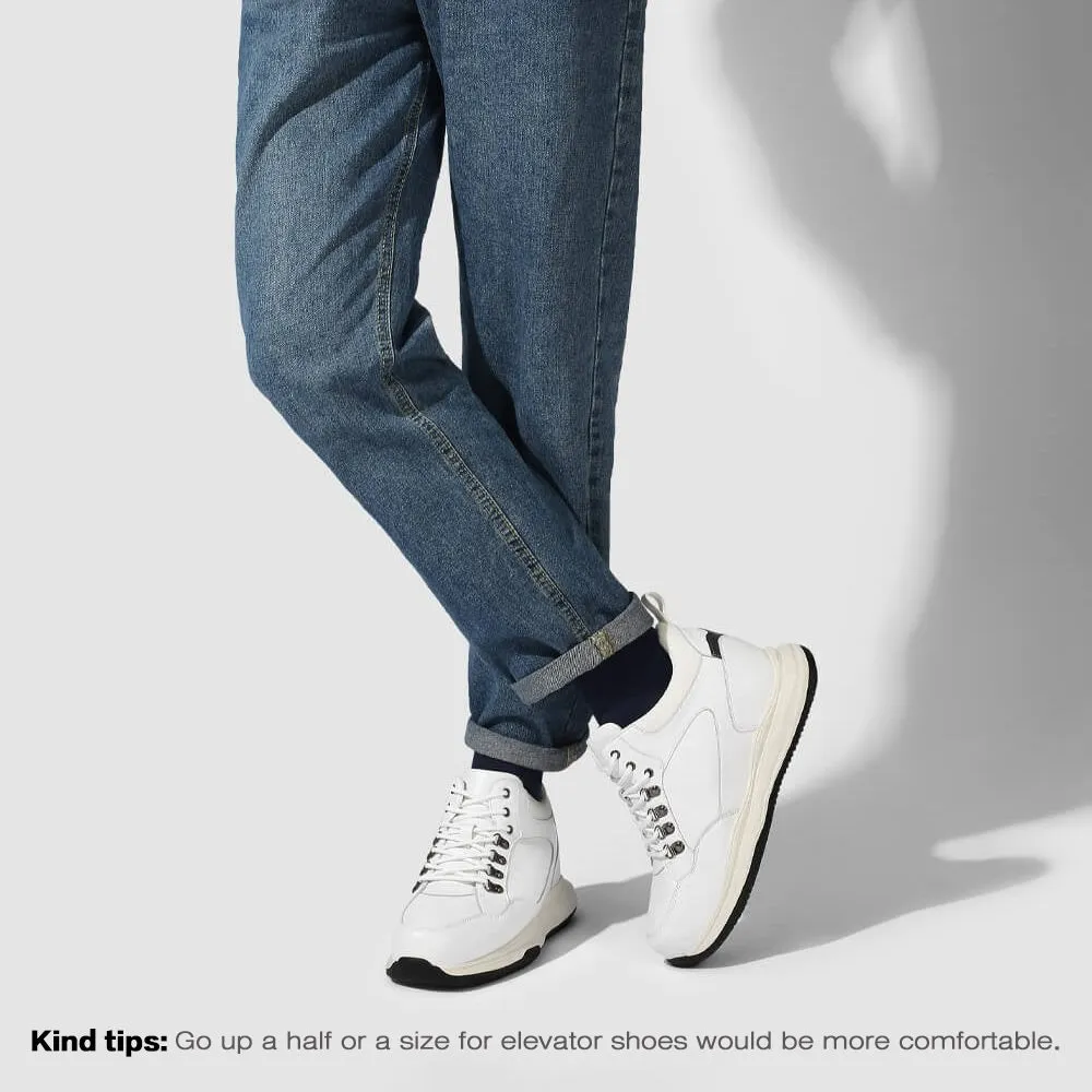 10 CM / 3.94 Inches - CMR Chamaripa Height Increase Shoes Men Elevator Sneakers Shoes White Leather Shoes