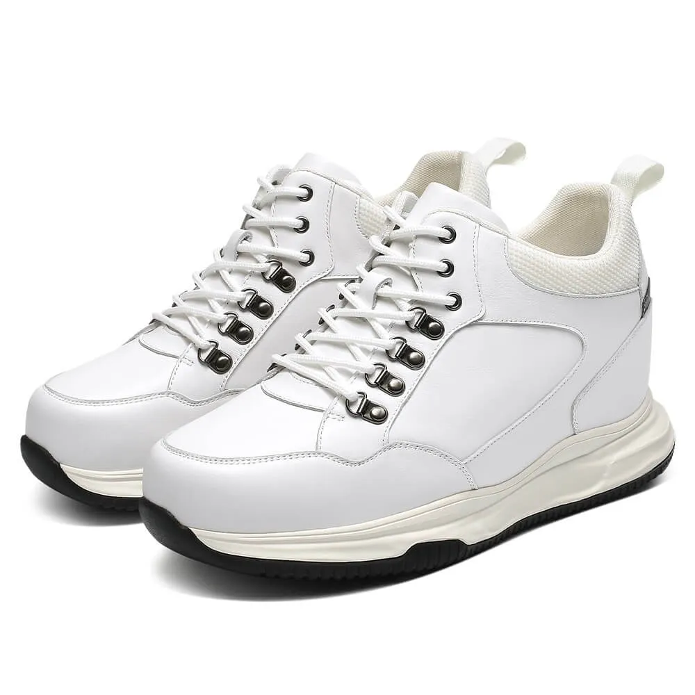 10 CM / 3.94 Inches - CMR Chamaripa Height Increase Shoes Men Elevator Sneakers Shoes White Leather Shoes