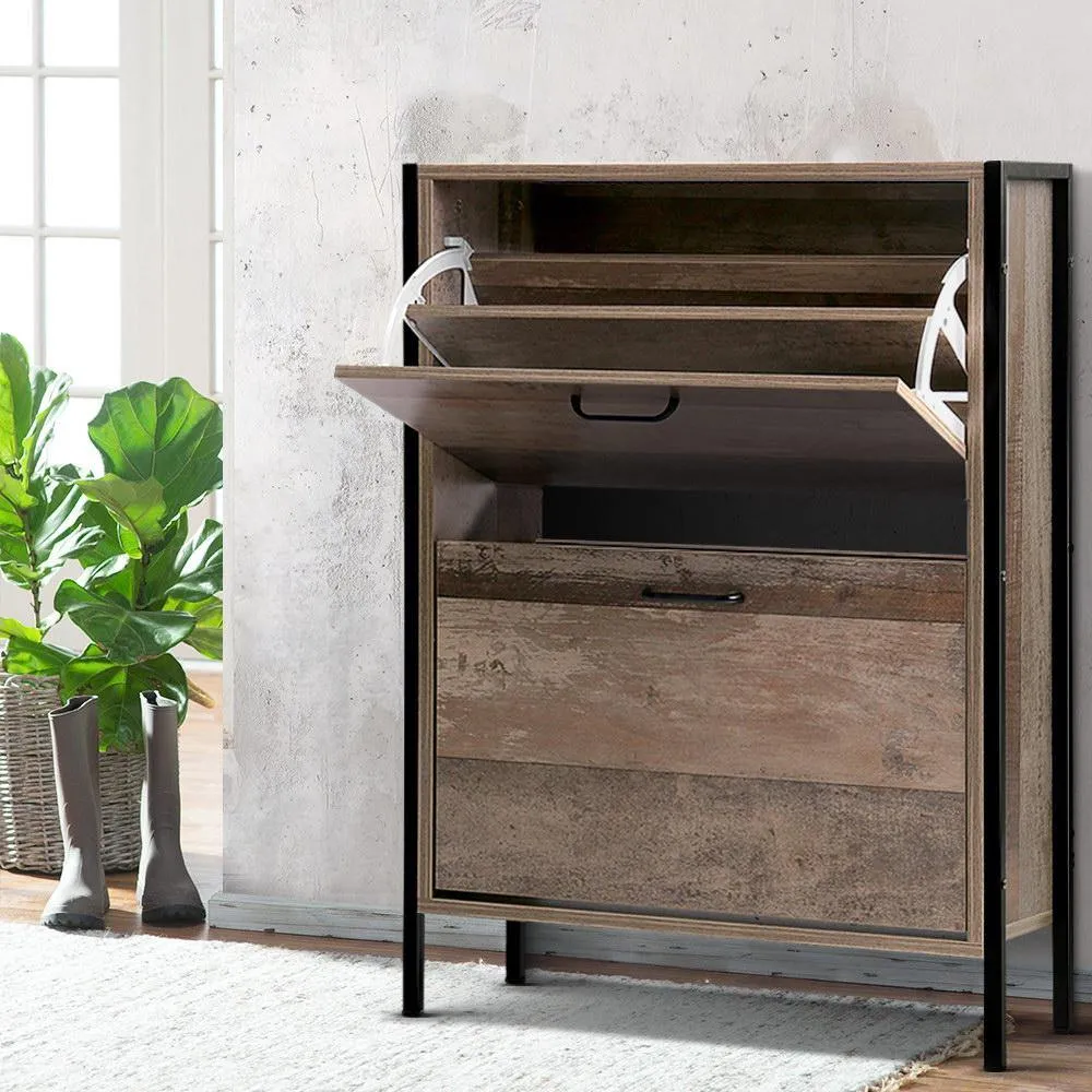 12 Pair Wooden Vintage Shoe Storage Cabinet