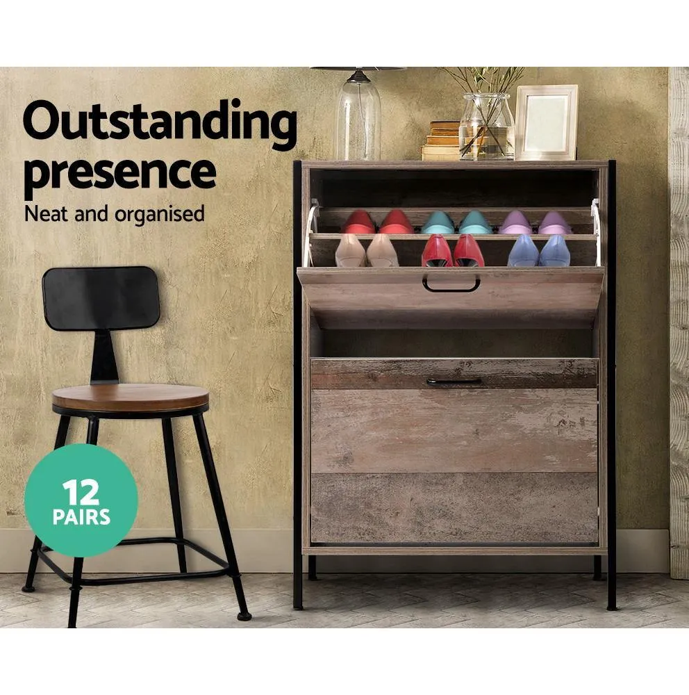 12 Pair Wooden Vintage Shoe Storage Cabinet