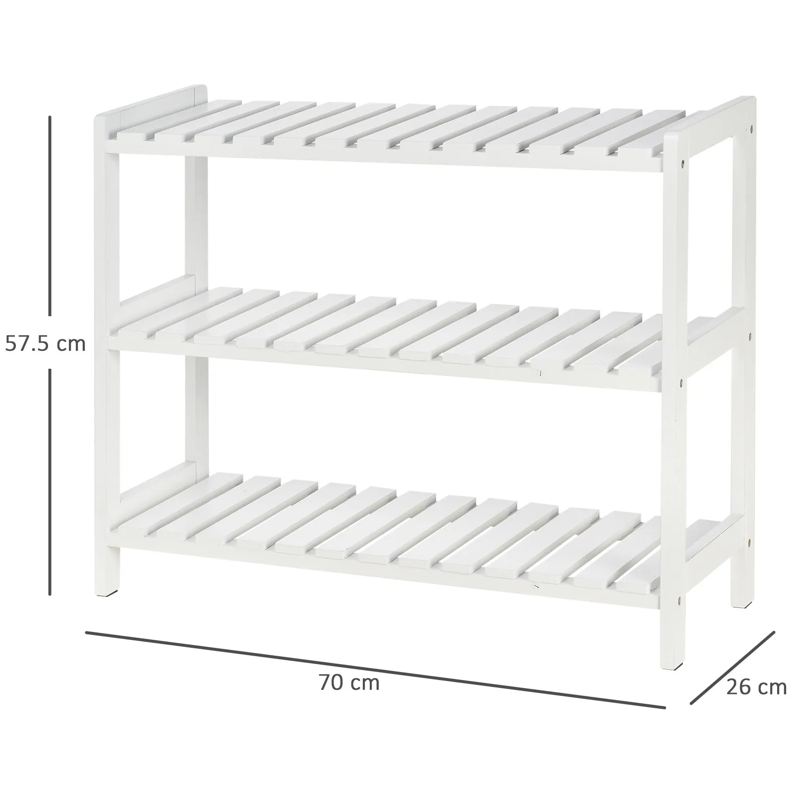 3-Tier Shoe Rack Wood Frame Slatted Shelves Spacious Open Hygienic Storage Home Hallway Furniture Family Guests 70L x 26W x 57.5H cm - White