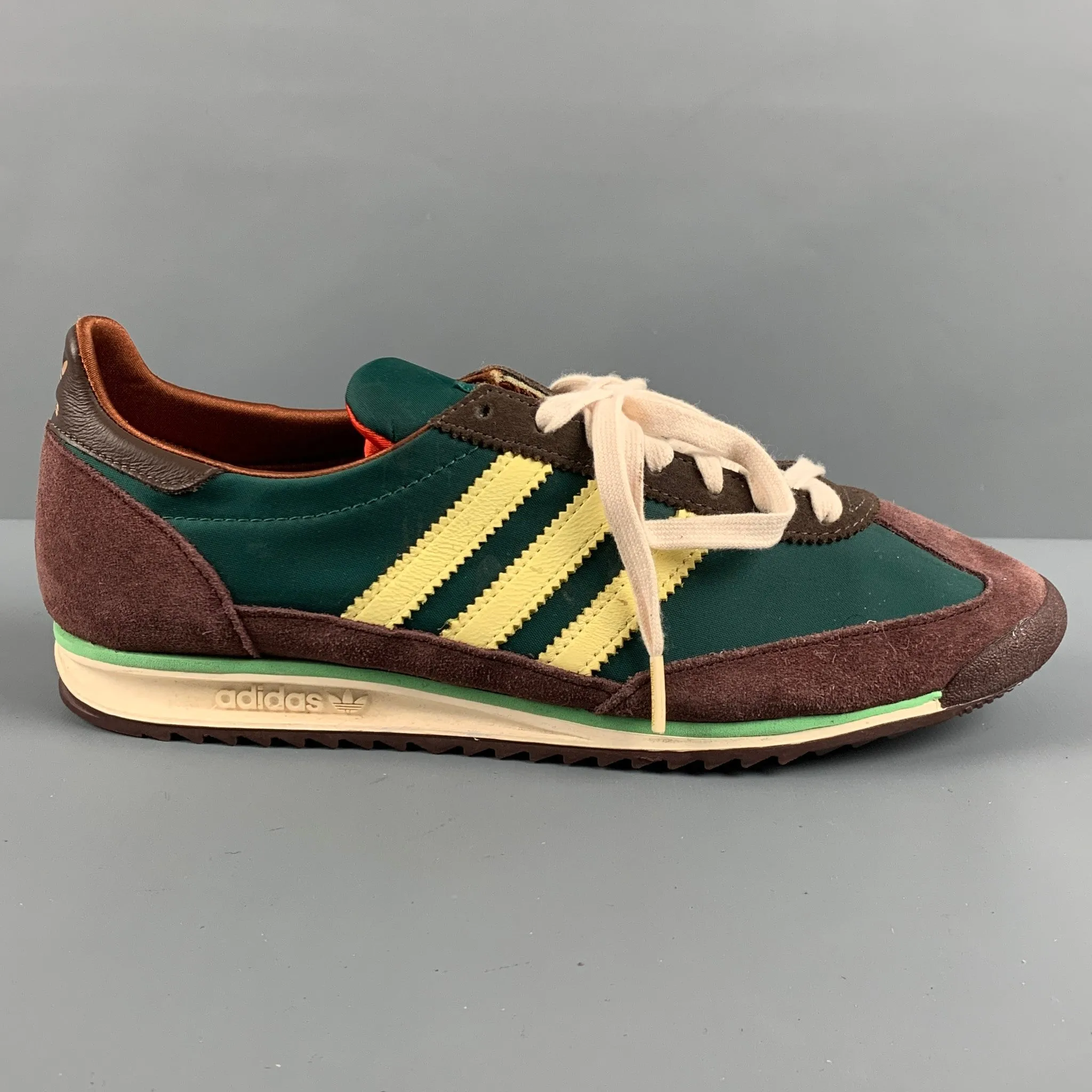 ADIDAS Size 10 Green Brown Nylon Athletic Sneakers