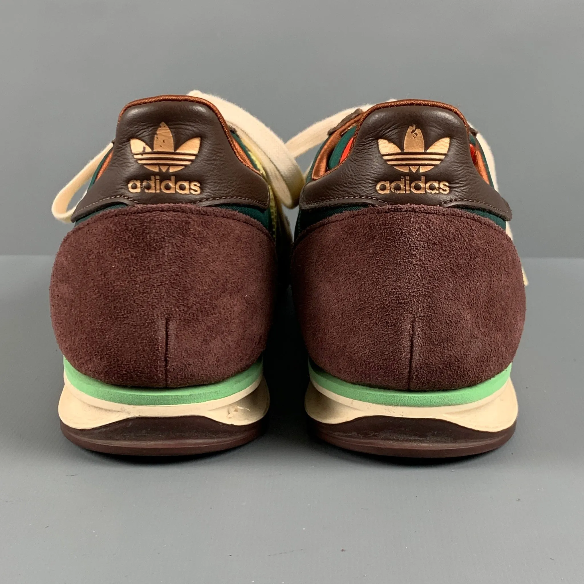 ADIDAS Size 10 Green Brown Nylon Athletic Sneakers