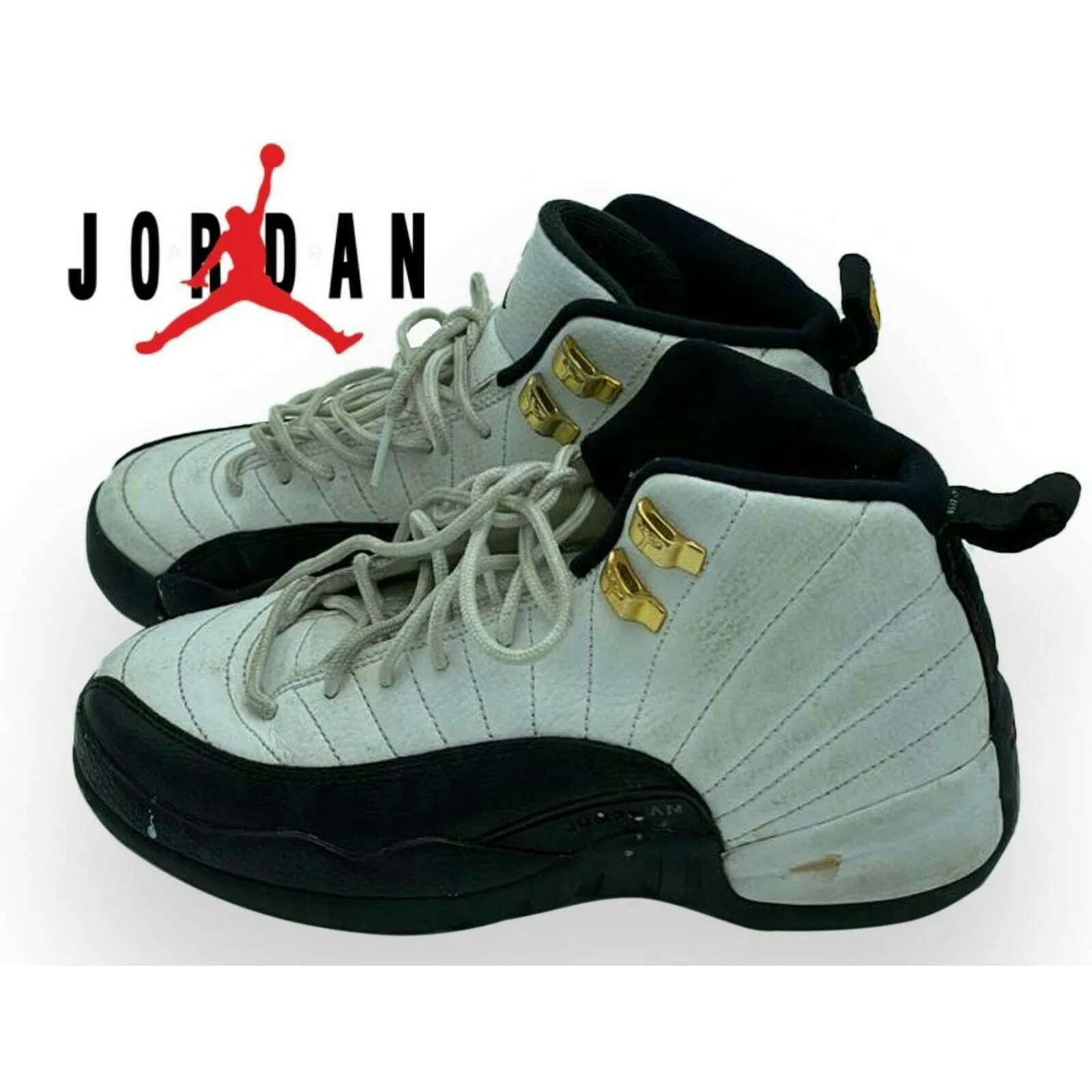 AIR JORDAN 12 RETRO SIZE 4.5 YOUTH "TAXI" 2013 - BLACK WHITE
