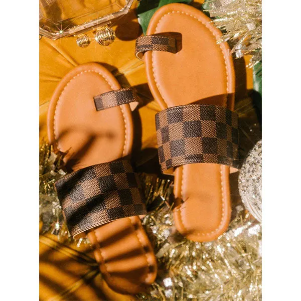 Amozae Plaid Toe Loop Slip-On Open Rounded Toe Slippers