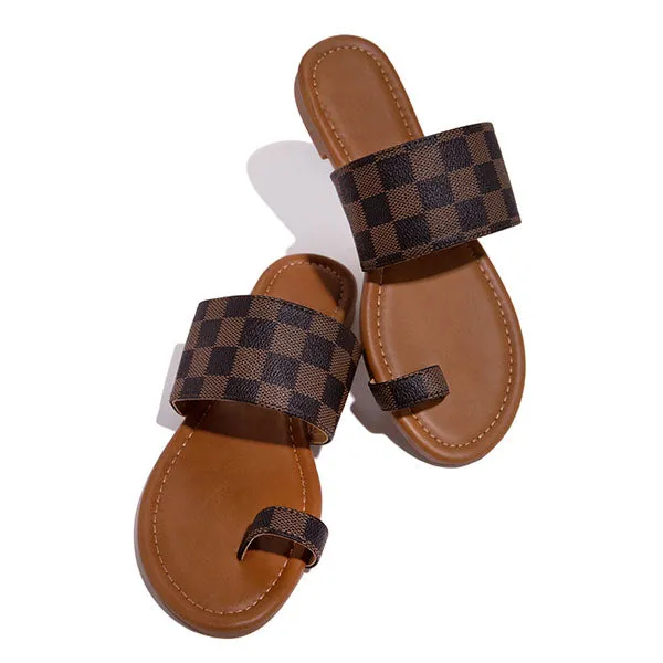 Amozae Plaid Toe Loop Slip-On Open Rounded Toe Slippers