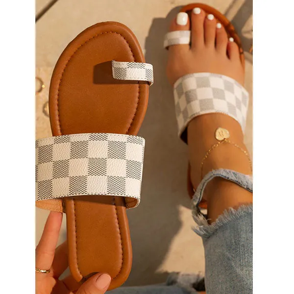 Amozae Plaid Toe Loop Slip-On Open Rounded Toe Slippers