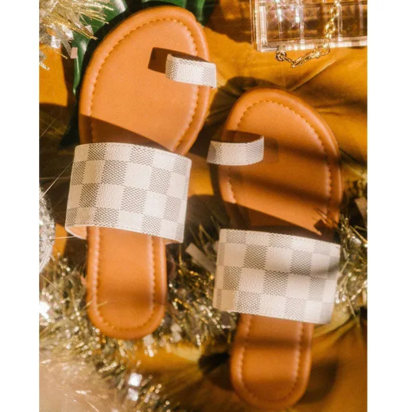 Amozae Plaid Toe Loop Slip-On Open Rounded Toe Slippers