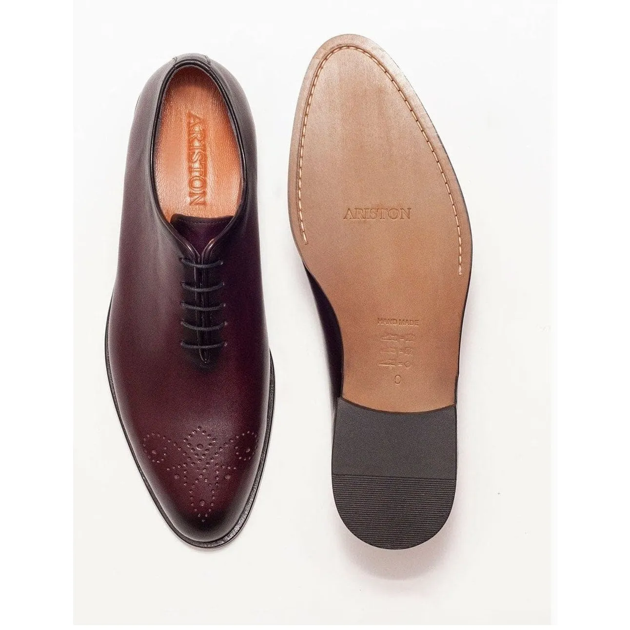 Ariston Boys Solid Burgundy Whole Cut Oxford Leather Dress Shoes
