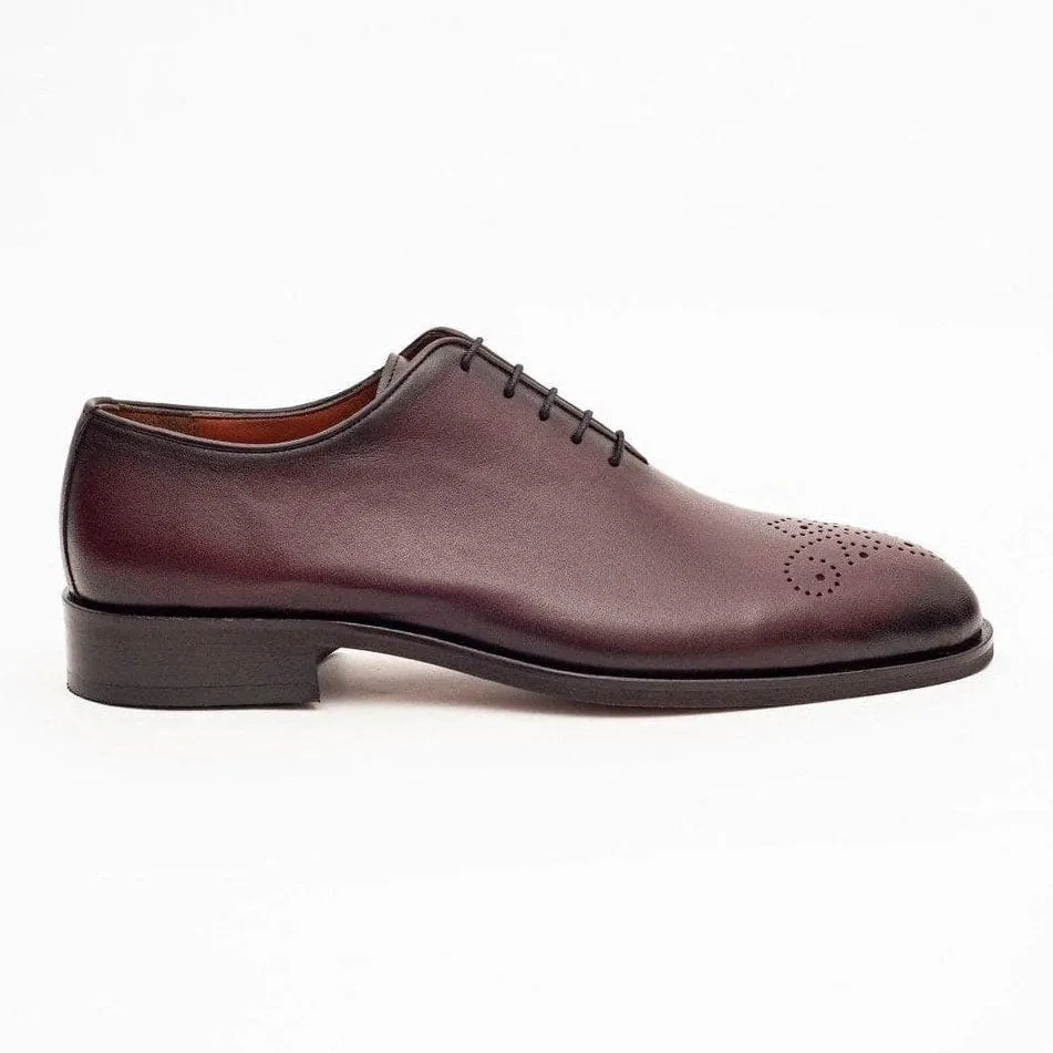 Ariston Boys Solid Burgundy Whole Cut Oxford Leather Dress Shoes