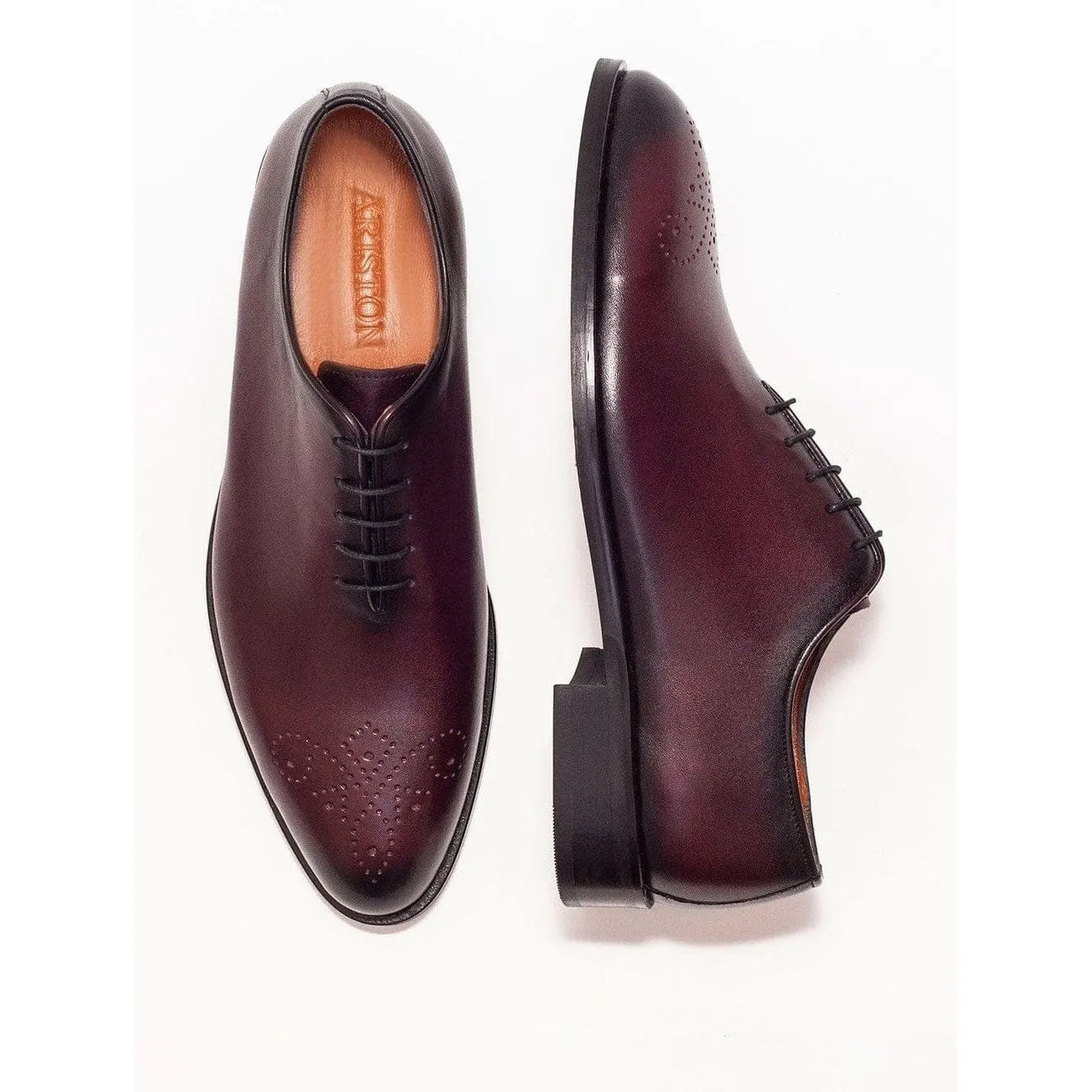 Ariston Boys Solid Burgundy Whole Cut Oxford Leather Dress Shoes