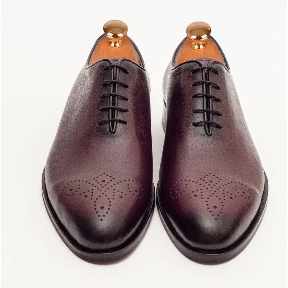Ariston Boys Solid Burgundy Whole Cut Oxford Leather Dress Shoes