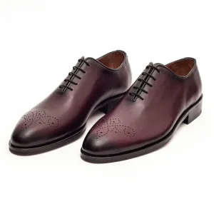 Ariston Boys Solid Burgundy Whole Cut Oxford Leather Dress Shoes