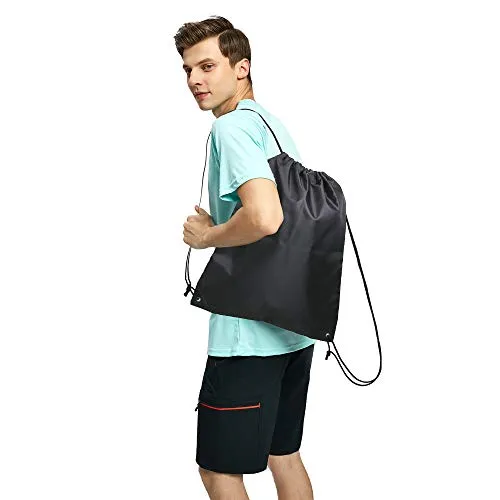 BeeGreen 2 Pieces 22.4"L x 18.1"W Drawstring Backpack Bags Bulk X-Large Sports Cinch Sack Gym String Bags Machine Washable Black