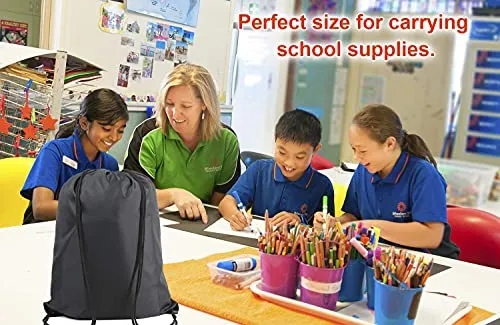 BeeGreen 2 Pieces 22.4"L x 18.1"W Drawstring Backpack Bags Bulk X-Large Sports Cinch Sack Gym String Bags Machine Washable Black
