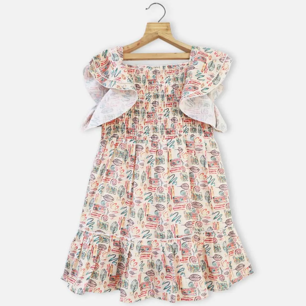 Beige Smoking Cotton Linen Dress