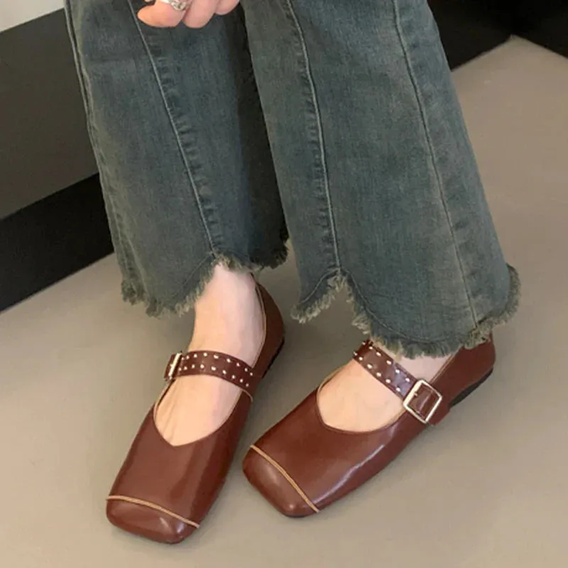 binfenxie  -  Ballet Dance Flats Women Loafer Shoes Square Toe Dress Shallow Soft Shoes 2024 Fashion Cozy Designer Spring Casual Femme Shoes