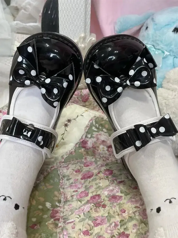 binfenxie  -  Wedge Round Big Toe Lolita Shoes Kawaii Bowknot Harajuku Japanese Jk Uniform Student Casual College Cute Girls Shoes