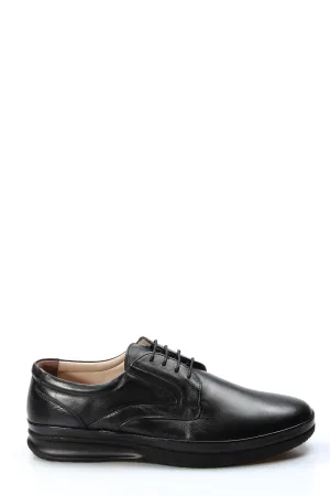 Black Leather Comfort Lace-Up Shoes-Wessi