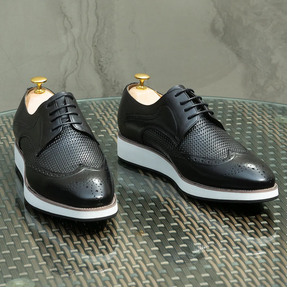 Brown Leather Casual Derby Shoes Men's Pointed Low Top Leather Shoes