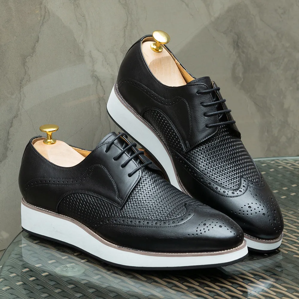 Brown Leather Casual Derby Shoes Men's Pointed Low Top Leather Shoes