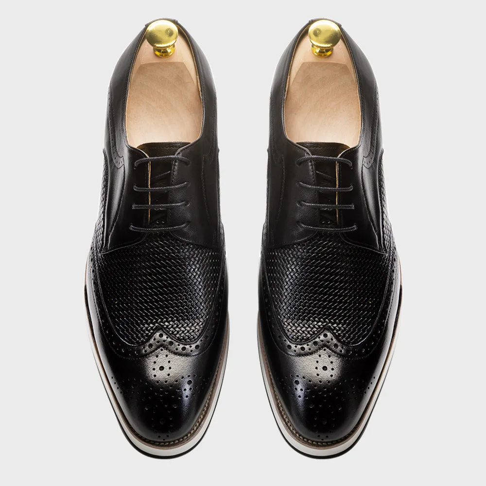 Brown Leather Casual Derby Shoes Men's Pointed Low Top Leather Shoes