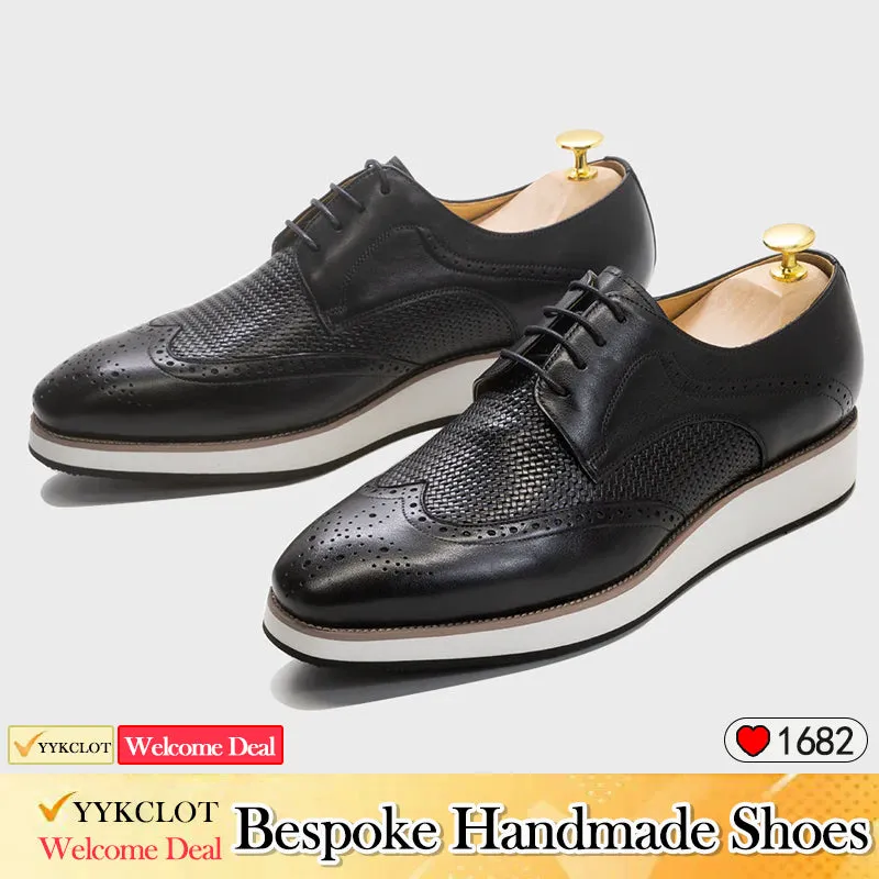 Brown Leather Casual Derby Shoes Men's Pointed Low Top Leather Shoes