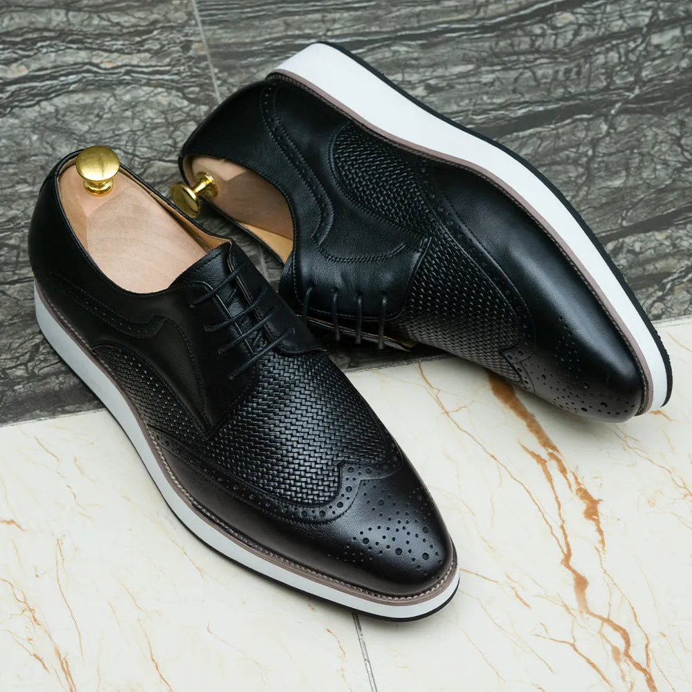 Brown Leather Casual Derby Shoes Men's Pointed Low Top Leather Shoes