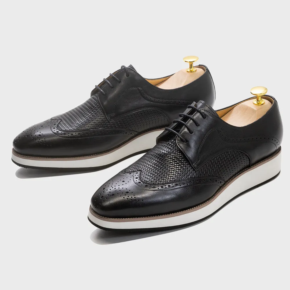 Brown Leather Casual Derby Shoes Men's Pointed Low Top Leather Shoes