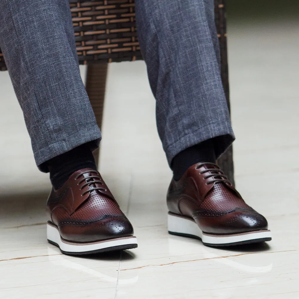 Brown Leather Casual Derby Shoes Men's Pointed Low Top Leather Shoes