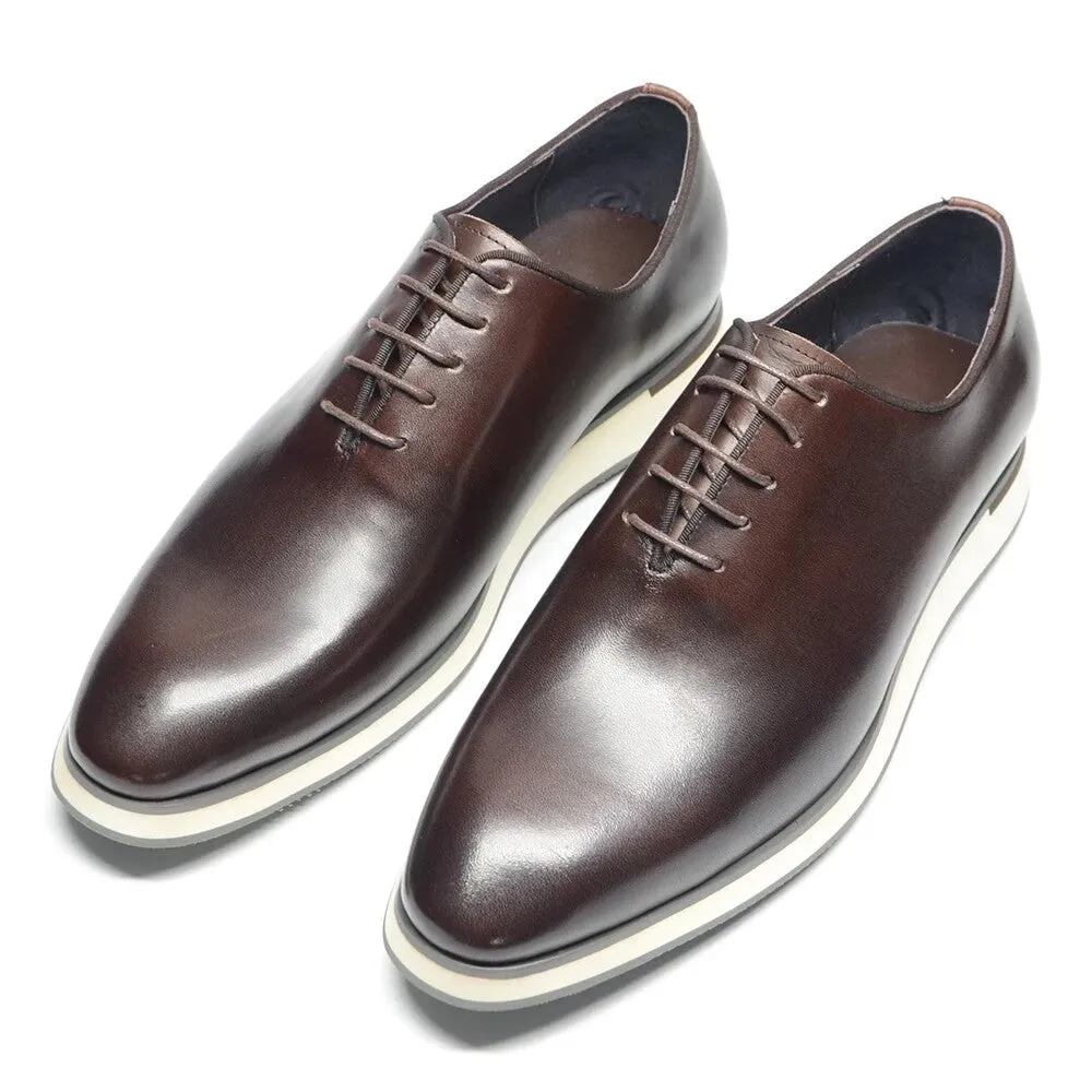 Brown leather handmade Oxford shoes men's casual flat shoes