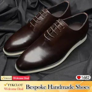 Brown leather handmade Oxford shoes men's casual flat shoes