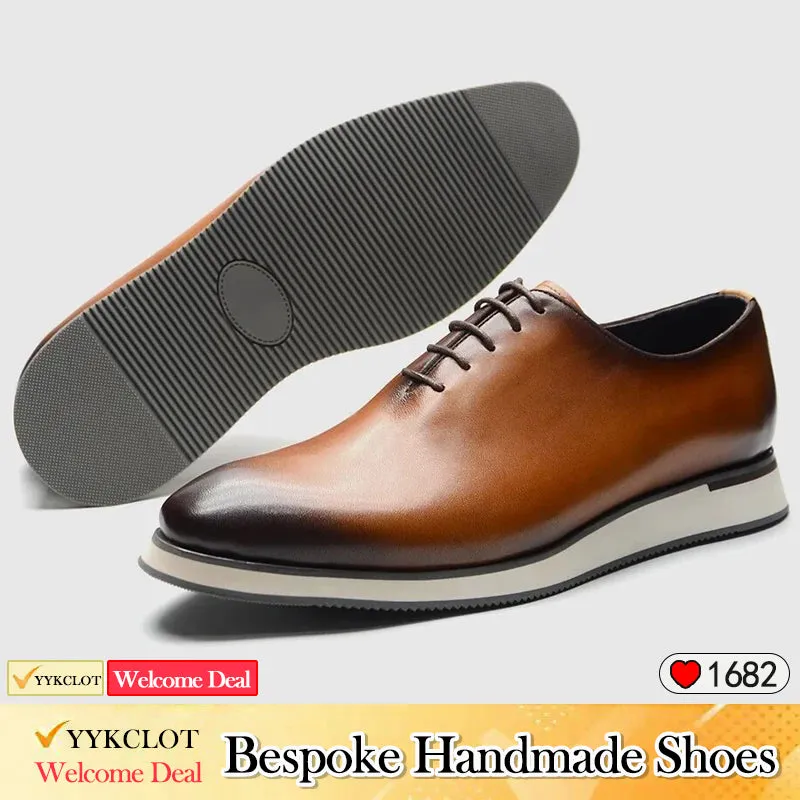 Brown leather handmade Oxford shoes men's casual flat shoes