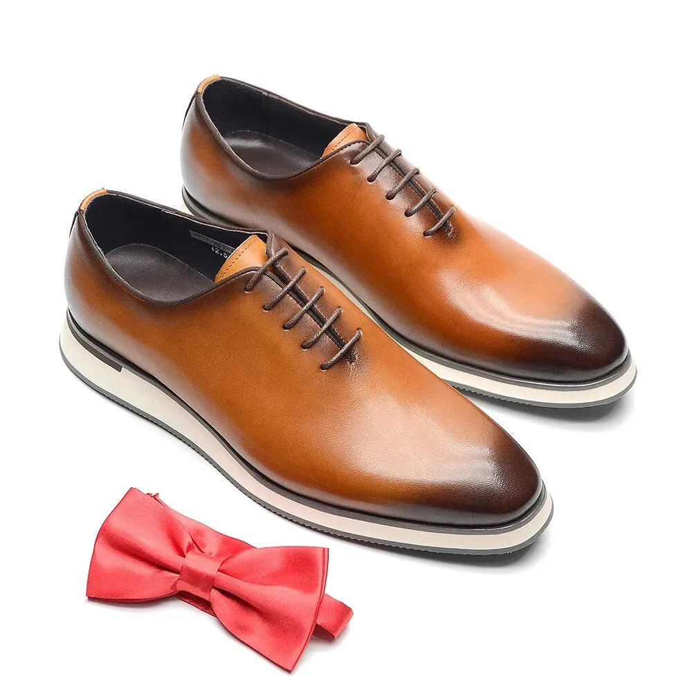 Brown leather handmade Oxford shoes men's casual flat shoes