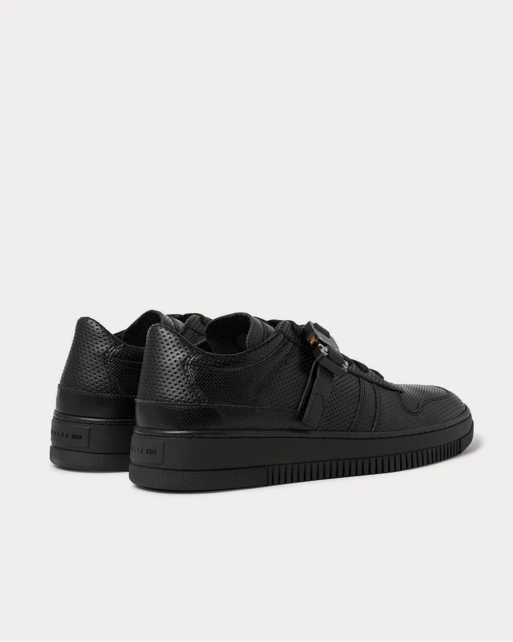 Buckled Perforated-Leather  Black low top sneakers