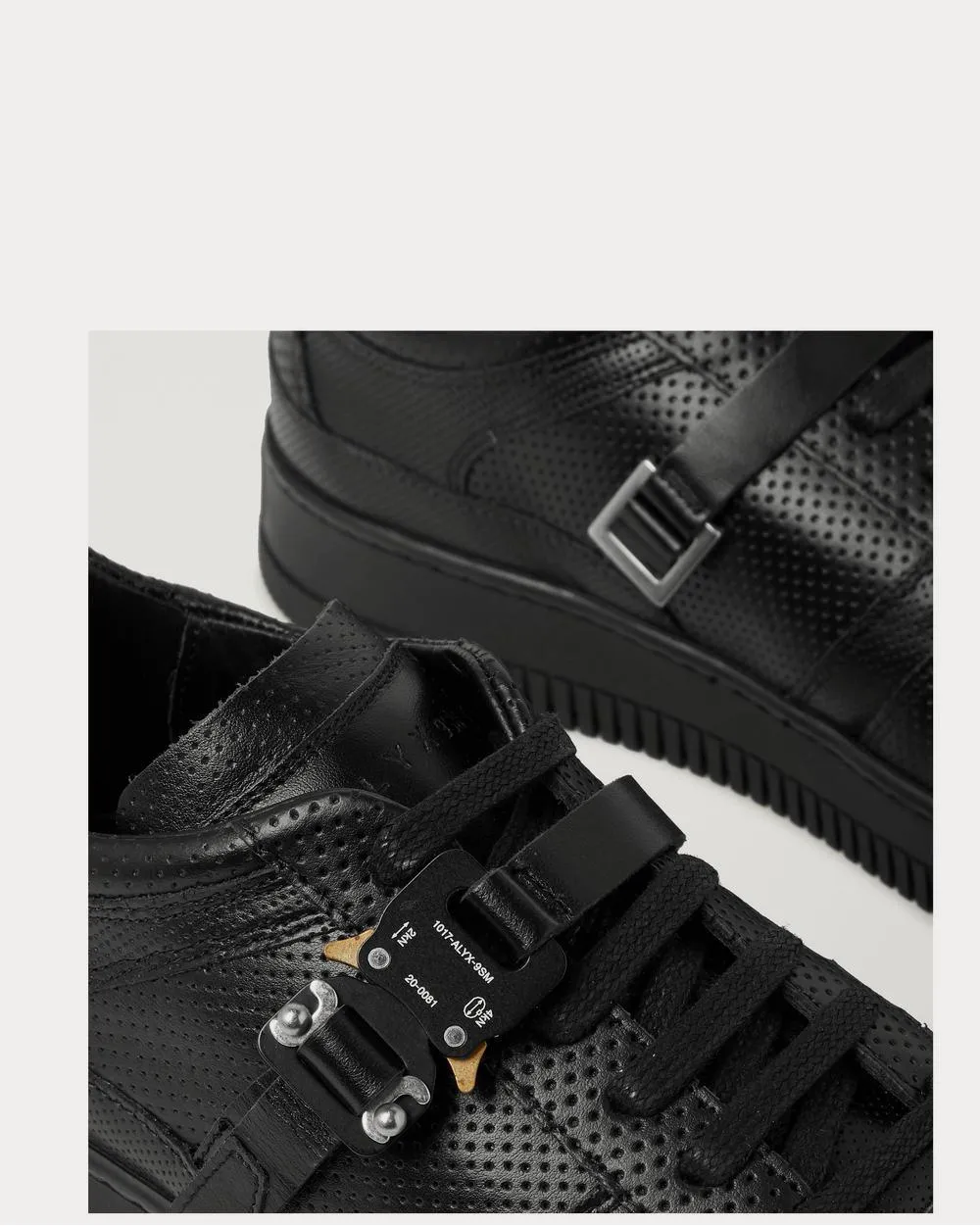 Buckled Perforated-Leather  Black low top sneakers
