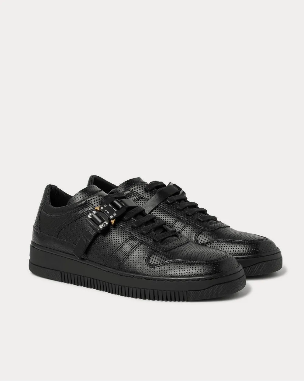 Buckled Perforated-Leather  Black low top sneakers