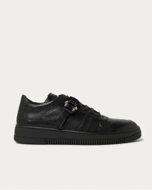 Buckled Perforated-Leather  Black low top sneakers