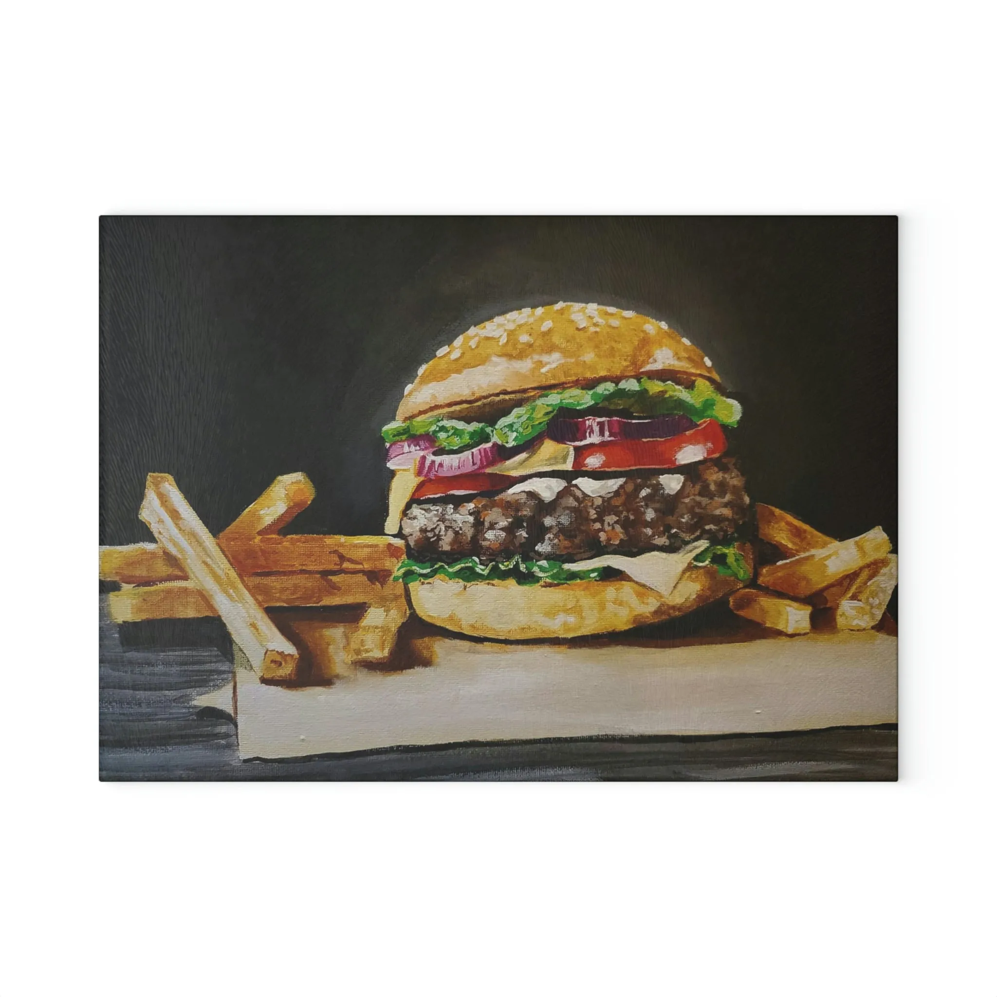 Burger & Fries Glass Cutting Board