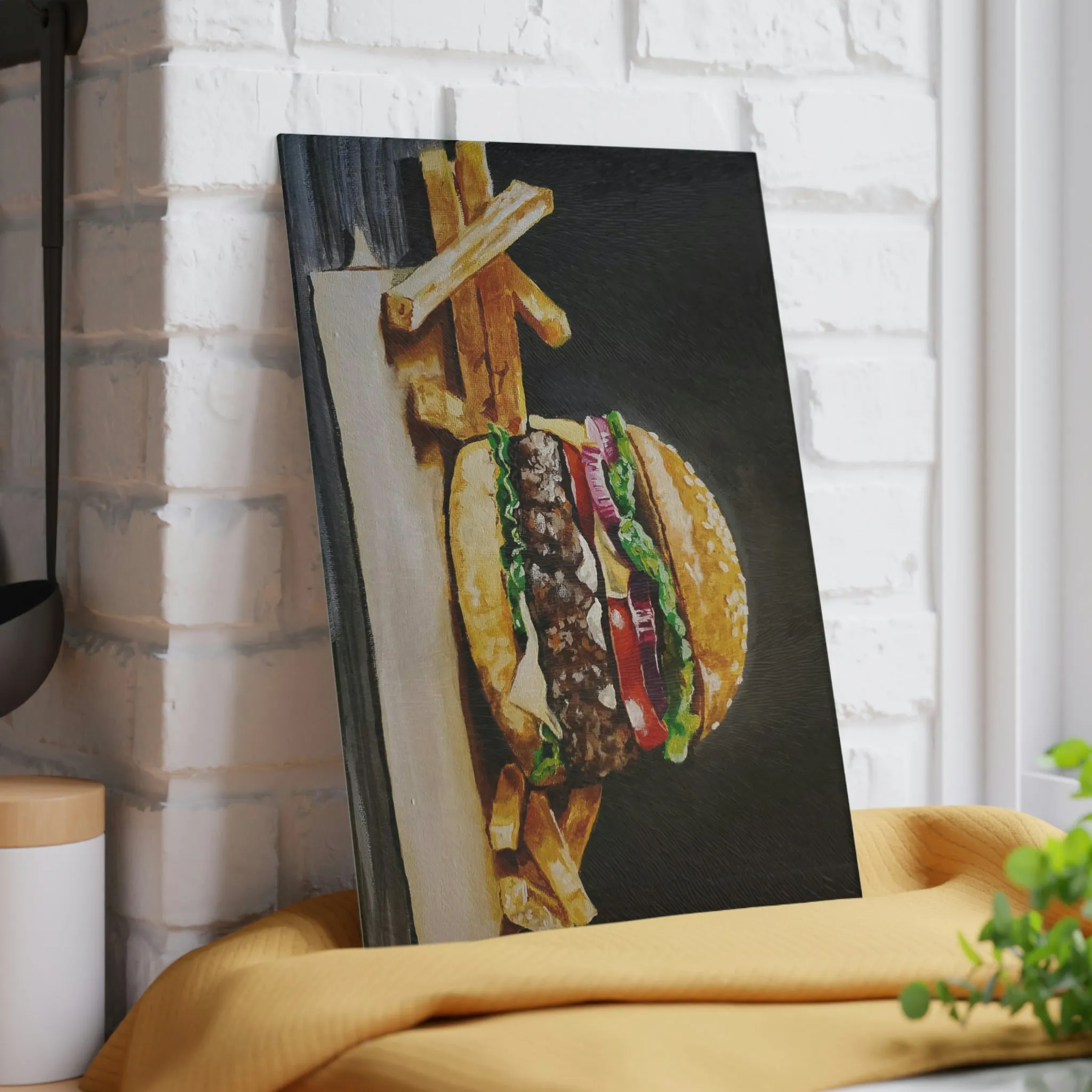 Burger & Fries Glass Cutting Board