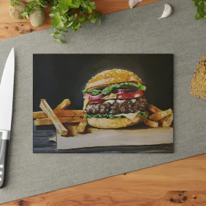 Burger & Fries Glass Cutting Board