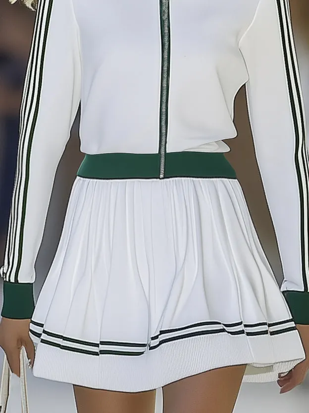 Casual Sports Baseball Jacket White Long Sleeve Mini Dress