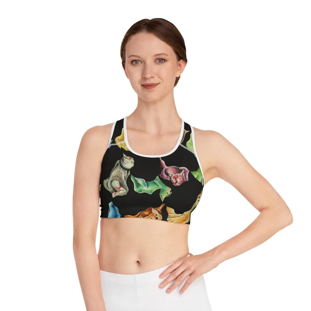 Cat Pattern Sports Bra (AOP)