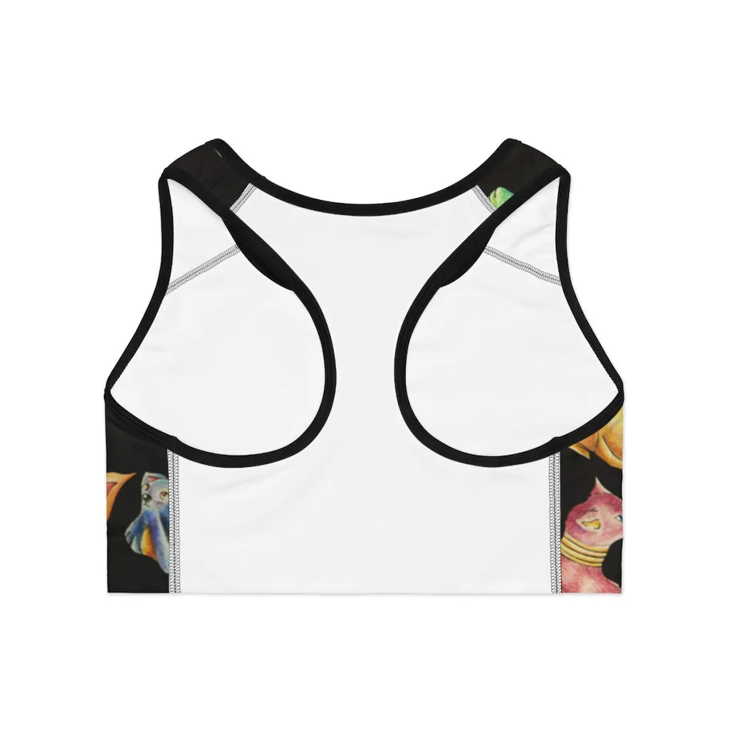 Cat Pattern Sports Bra (AOP)