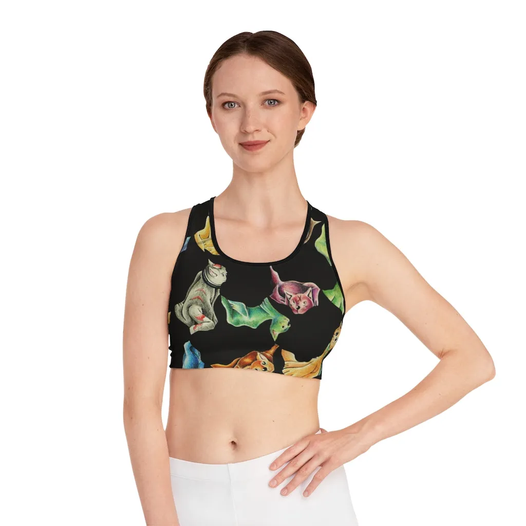 Cat Pattern Sports Bra (AOP)