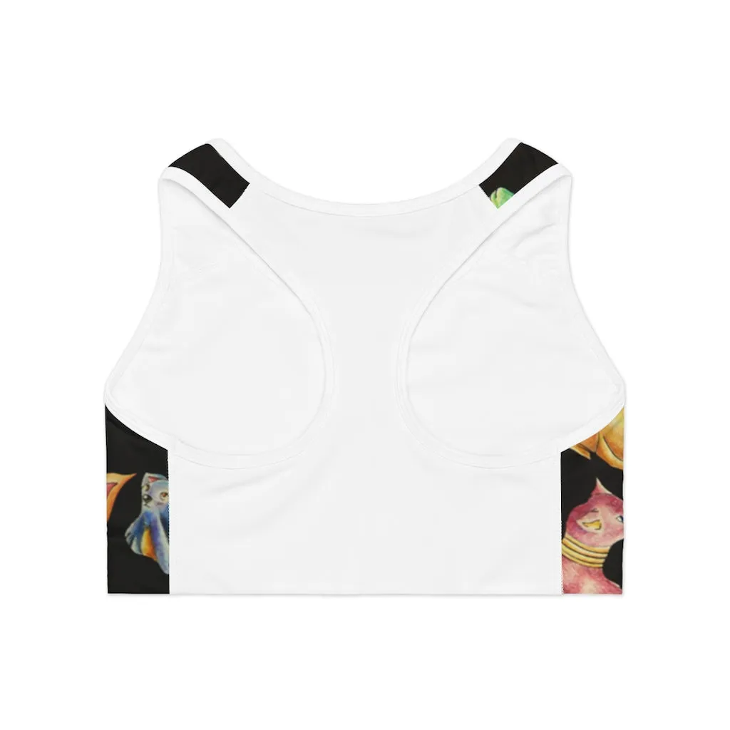 Cat Pattern Sports Bra (AOP)